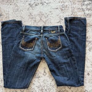 grunge y2k bedazzled datk wash gold rhinestones embroidered jeans